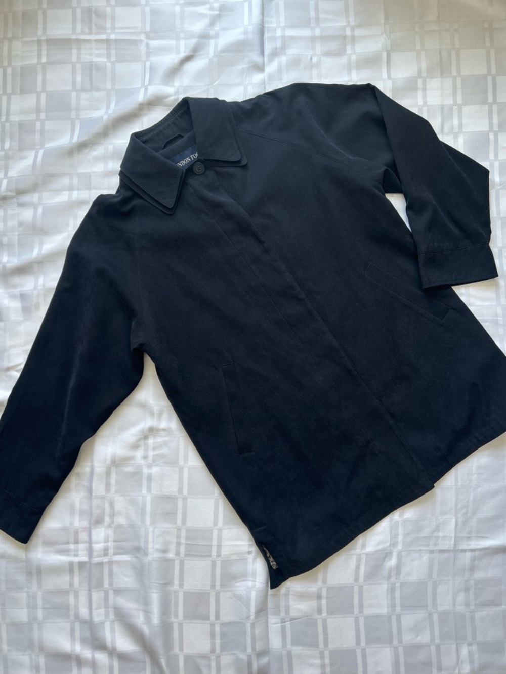 London Fog Black Micro Suede Single-Breasted Double Collar Waist Trench Coat